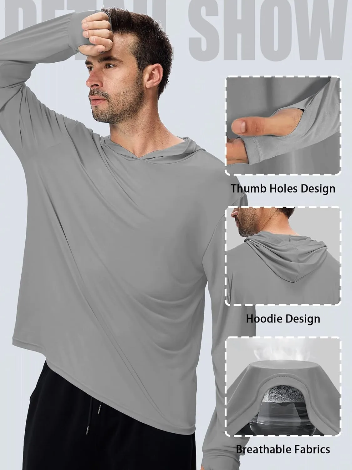 1 or 3 Pack Men's UPF 50  Fishing Shirts Long Sleeve UV Sun Protection Hoodie Hiking Rash Guard Fishing Outdoor Running