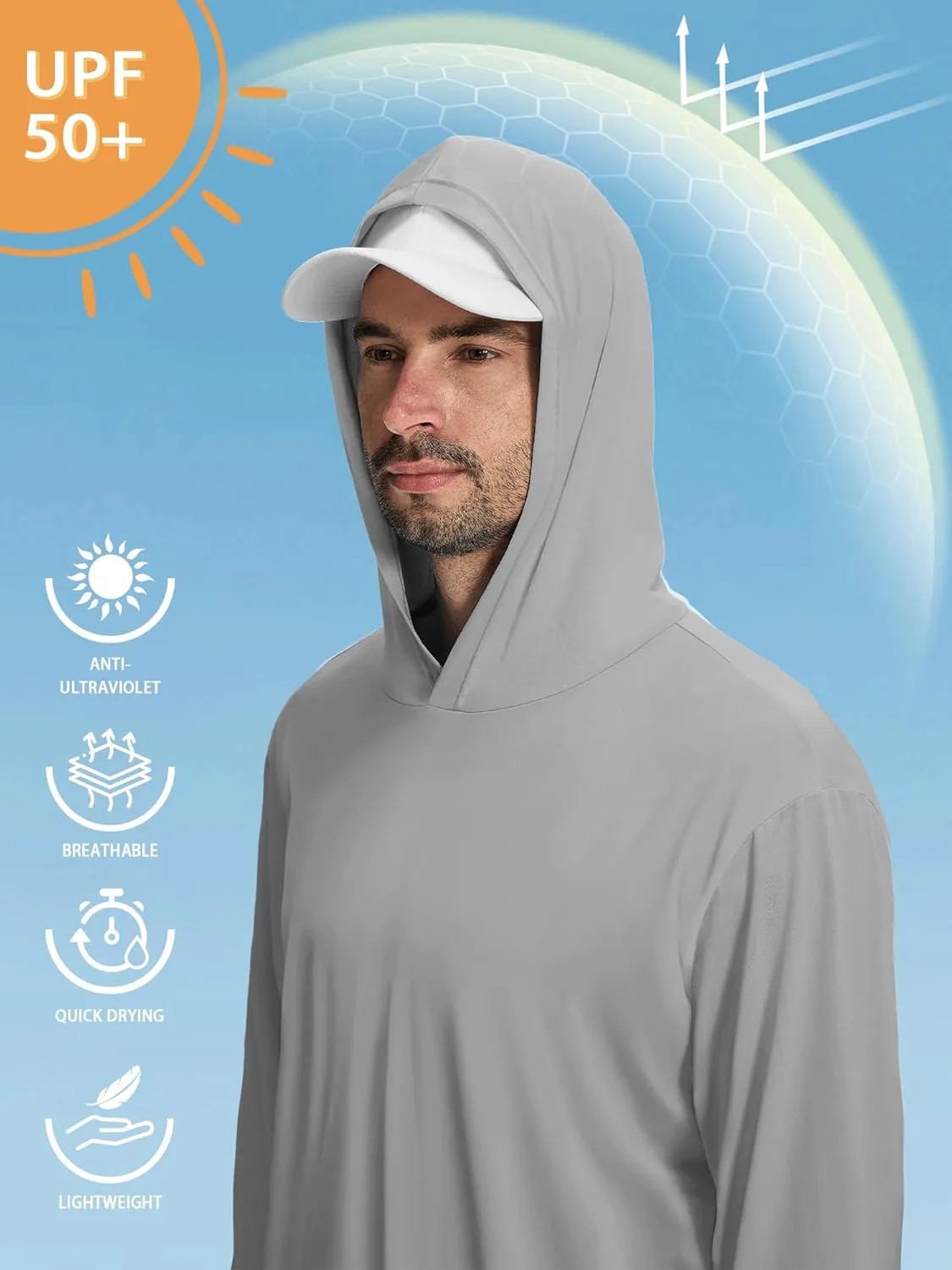 1 or 3 Pack Men's UPF 50  Fishing Shirts Long Sleeve UV Sun Protection Hoodie Hiking Rash Guard Fishing Outdoor Running