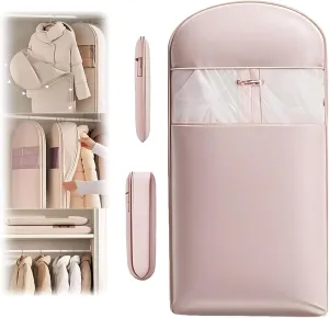 2025 New Space Saver Garment Hanging Bag with Self-Compression Zipper, Space Saver Garment Hanging Bag, Suitable for Coats, Suit, etc., Prevent Dust and Moisture, and Hang Neatly (Pink-S)