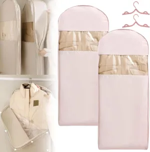 2025 New Space Saving Hanging Garment Bag with Self Compression Zipper, Space Saver Closet Organizer Protector, Dust & Moisture Proof Storage Cover Bags for Down Coat, Sweater (Pink*2,M)