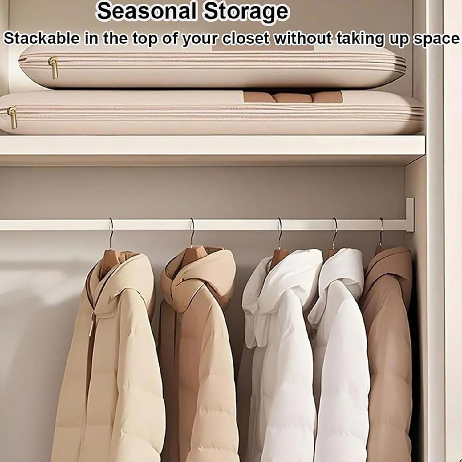 2025 New Space Saving Hanging Garment Bag with Self Compression Zipper, Space Saver Closet Organizer Protector, Dust & Moisture Proof Storage Cover Bags for Down Coat, Sweater (Pink*2,M)