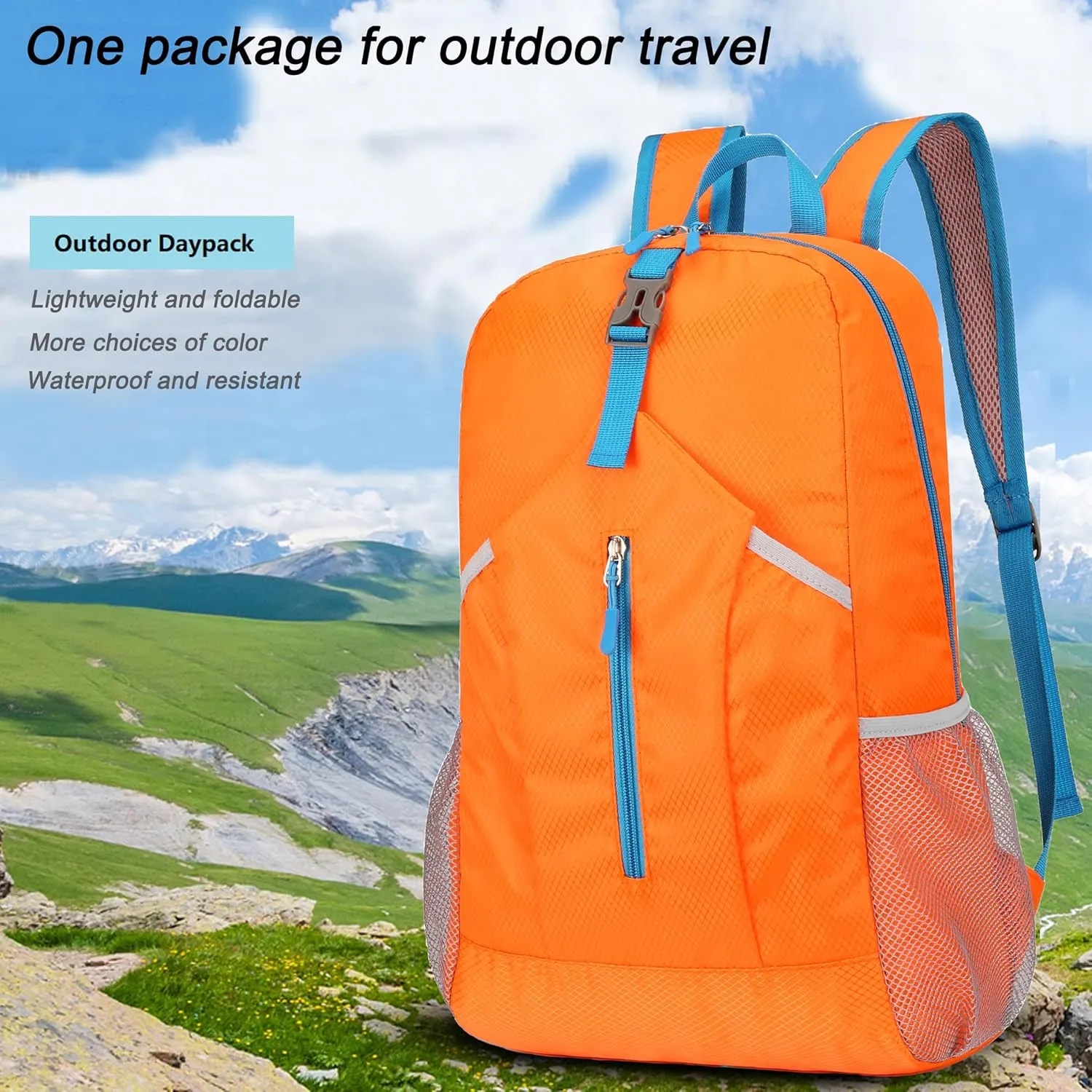 25L Hiking-Backpack Foldable-Sports Daypack-Camping Collapsible Day Bag Water Resistant Lightweight Travel Men Women (Orange)