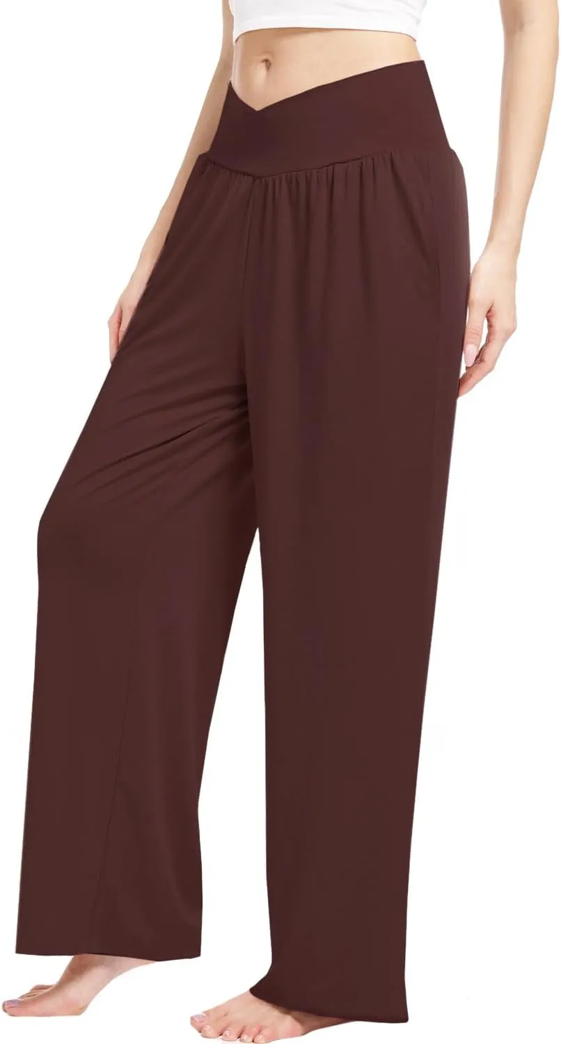 3 Pack Women's Wide Leg Pants Crossover with Pockets High Waist Loose Sweatpants Casual Lounge Yoga Workout Palazzo