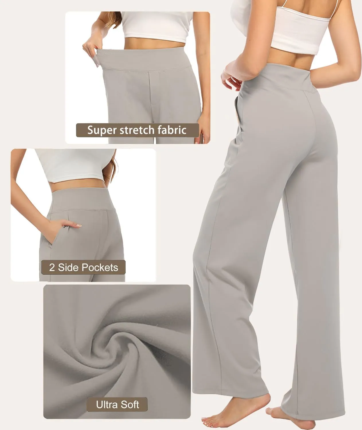 3 Pack Yoga Pants Women's Wide Leg Pants High Waist Elastic Sweatpants pantsLounge Pants with Pockets