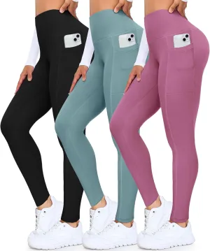 3 Packs Leggings with Pockets for Women, High Waisted Tummy Control Workout Yoga Pants