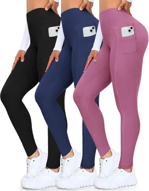 3 Packs Leggings with Pockets for Women, High Waisted Tummy Control Workout Yoga Pants