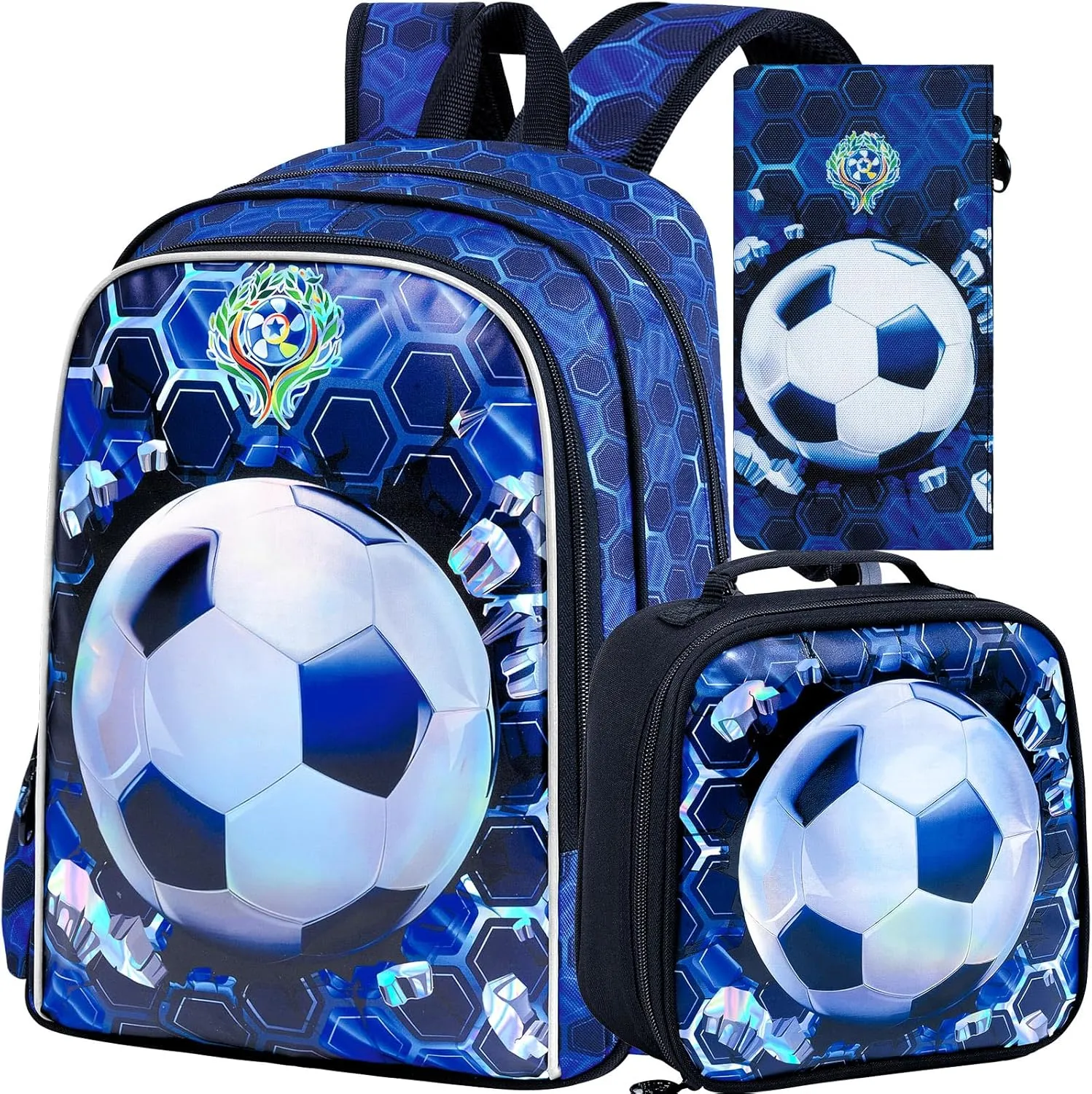 3PCS Dinosaur Backpack for Boys, 16 Inch Kids Water Resistant Preschool Elementary Kindergarten Bookbags and Lunch Box