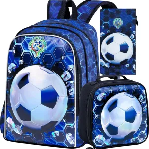 3PCS Dinosaur Backpack for Boys, 16 Inch Kids Water Resistant Preschool Elementary Kindergarten Bookbags and Lunch Box