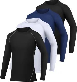 4 Pack Youth Boys Compression Pants Leggings Tights Athletic Base Layer Under Pants Gear for Football Sports