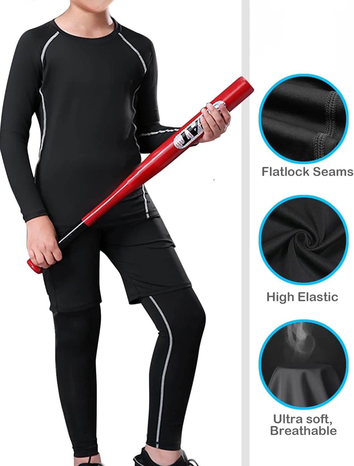 4 Pack Youth Boys Compression Pants Leggings Tights Athletic Base Layer Under Pants Gear for Football Sports