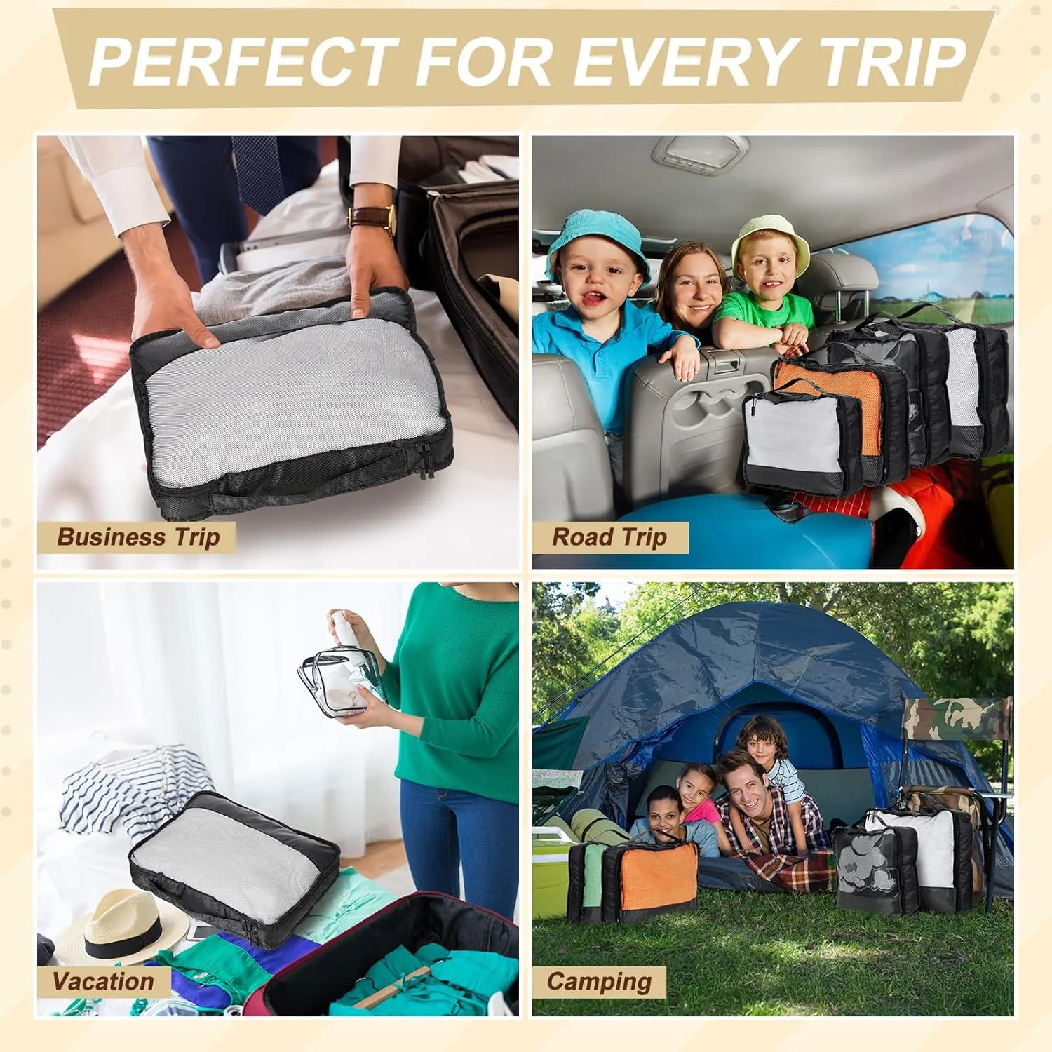5 Pcs Packing Cubes for Suitcase Large Travel Cubes Carry on Luggage Organizer Bags for Clothes Accessories(Mixed,Black)