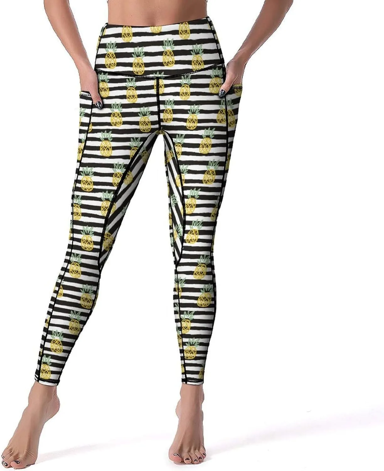 80s 90s Retro Yoga Pants for Women Tummy Control Workout Leggings with Pockets Stretchy High Waist Work Casual Pants