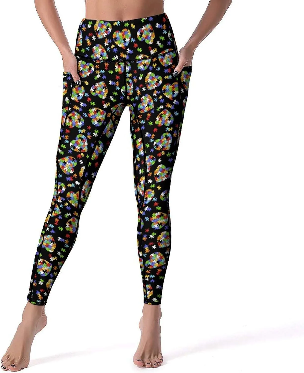 80s 90s Retro Yoga Pants for Women Tummy Control Workout Leggings with Pockets Stretchy High Waist Work Casual Pants