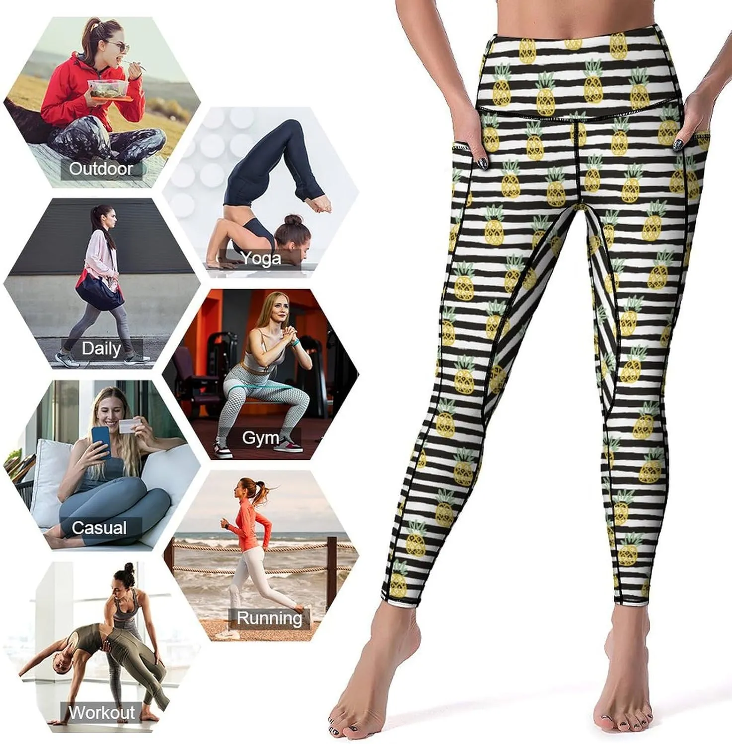 80s 90s Retro Yoga Pants for Women Tummy Control Workout Leggings with Pockets Stretchy High Waist Work Casual Pants
