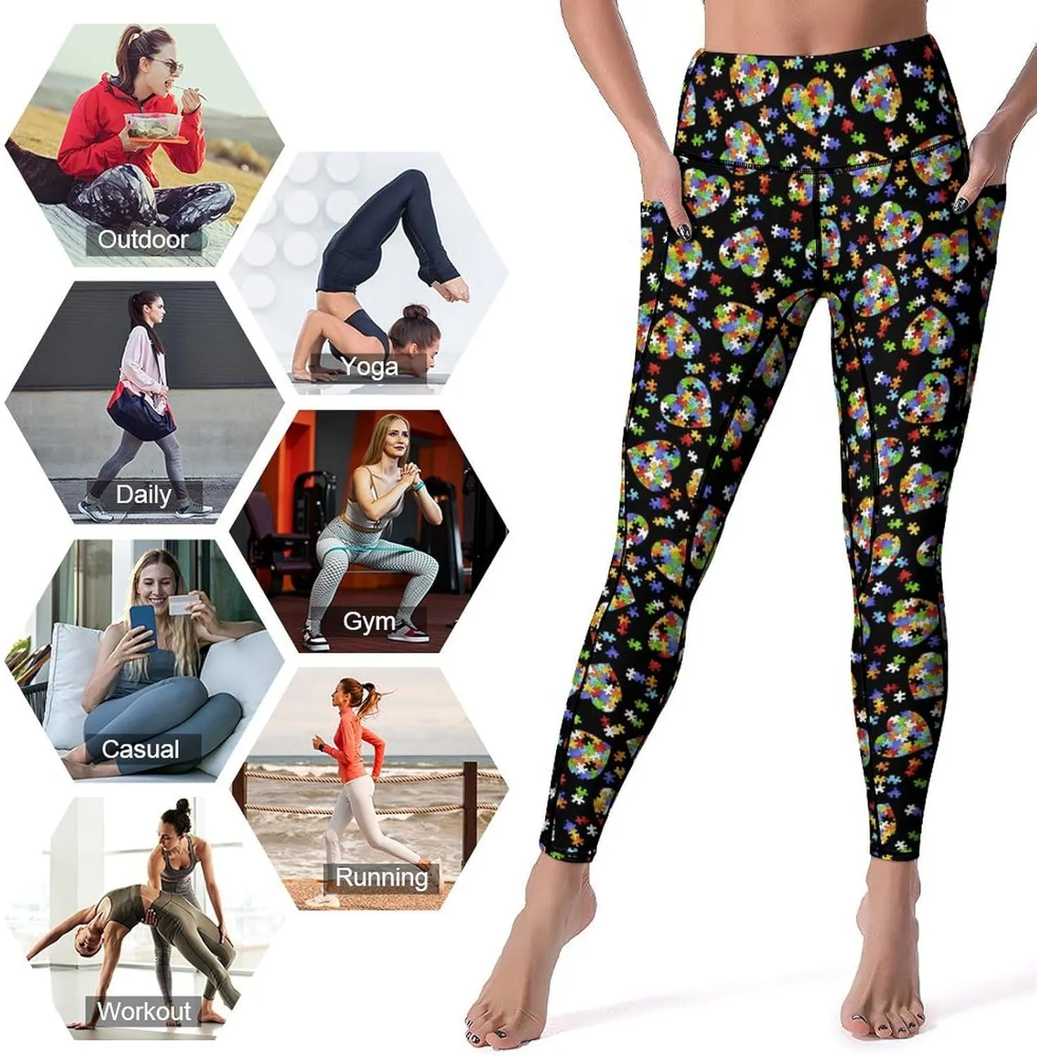 80s 90s Retro Yoga Pants for Women Tummy Control Workout Leggings with Pockets Stretchy High Waist Work Casual Pants