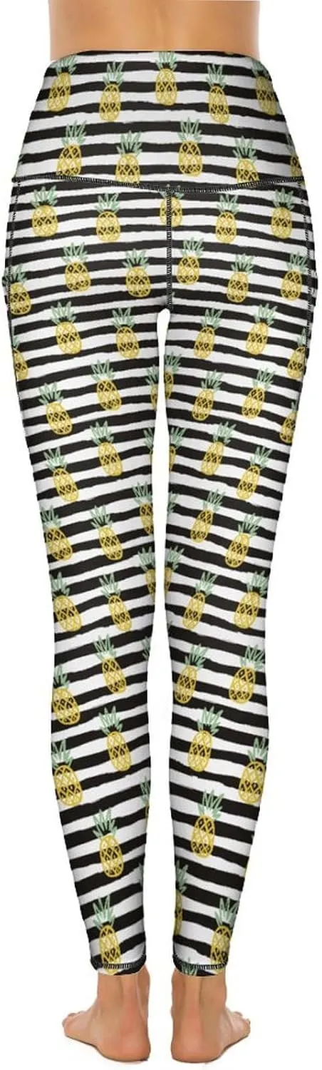 80s 90s Retro Yoga Pants for Women Tummy Control Workout Leggings with Pockets Stretchy High Waist Work Casual Pants