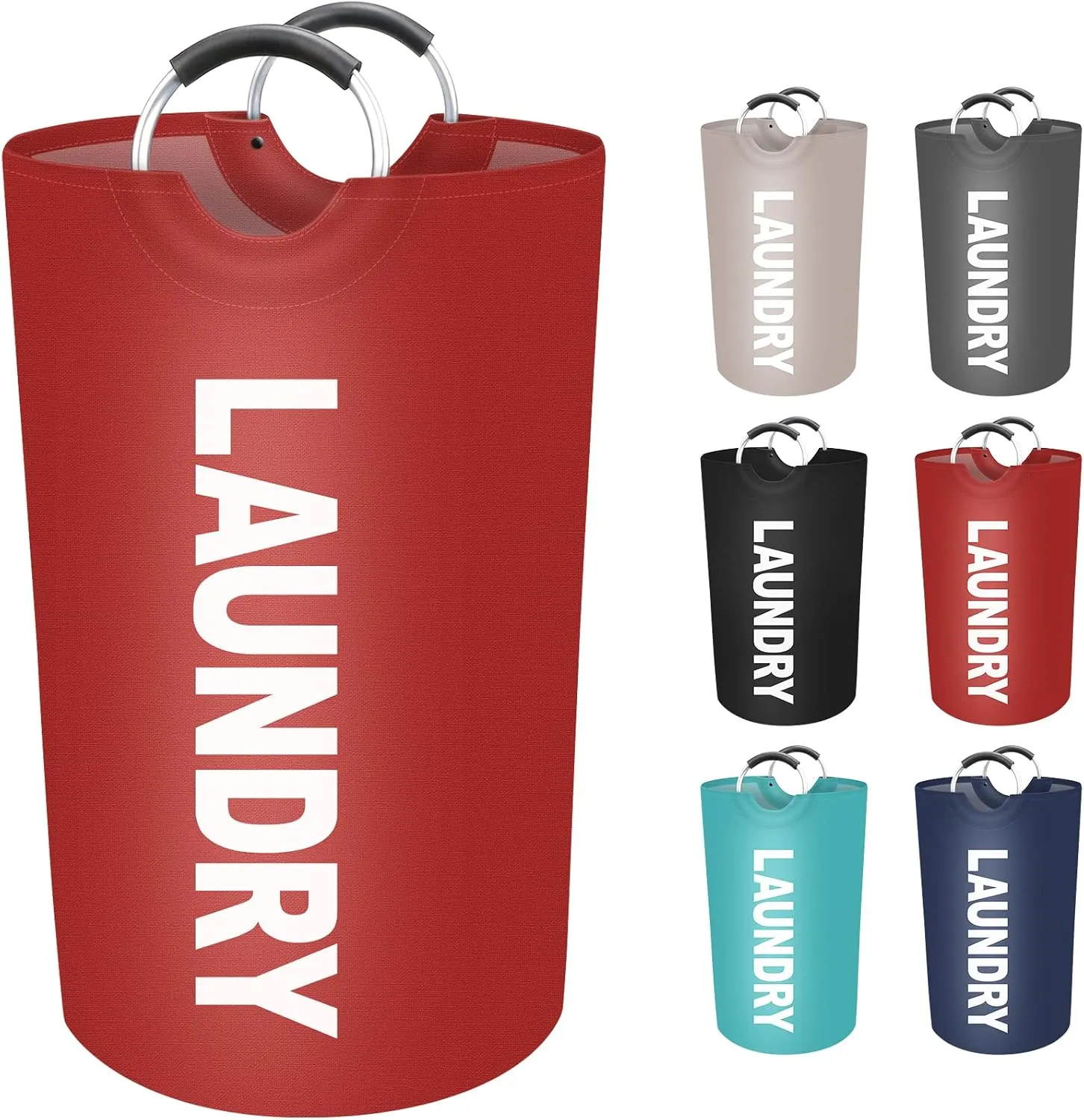 90L Large Laundry Basket, Freestanding Waterproof Laundry Hamper, Collapsible Folding Tall Clothes Hamper, Easy Carry with Foam Protected Aluminum Handles for Dorm, Family, Travel (Red)