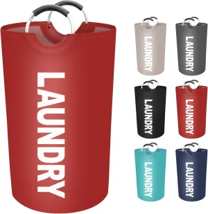 90L Large Laundry Basket, Freestanding Waterproof Laundry Hamper, Collapsible Folding Tall Clothes Hamper, Easy Carry with Foam Protected Aluminum Handles for Dorm, Family, Travel (Red)