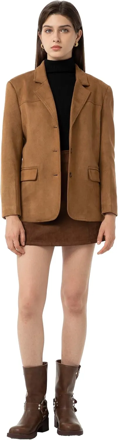 Ababalaya Women's Faux Suede Blazer Thick Jacket 2024 Fall Fashion Casual Coat