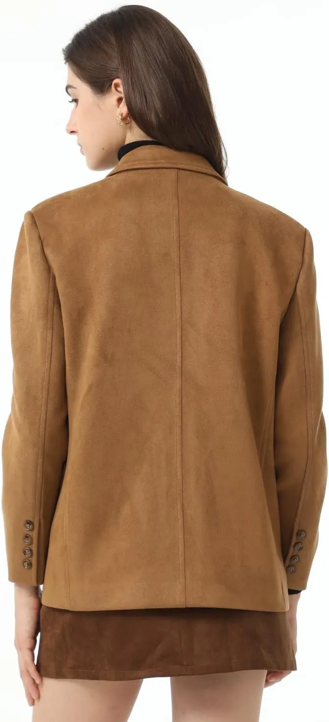Ababalaya Women's Faux Suede Blazer Thick Jacket 2024 Fall Fashion Casual Coat