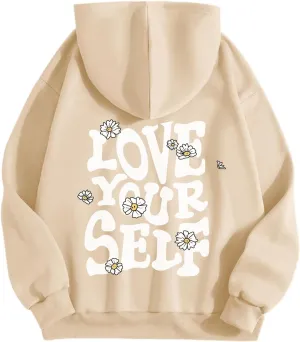 Aesthetic Preppy Hoodies for Teen Girls Cute Graphic Sweatshirts Inspirational Letter Slogan Loose Fit Pullover Tops