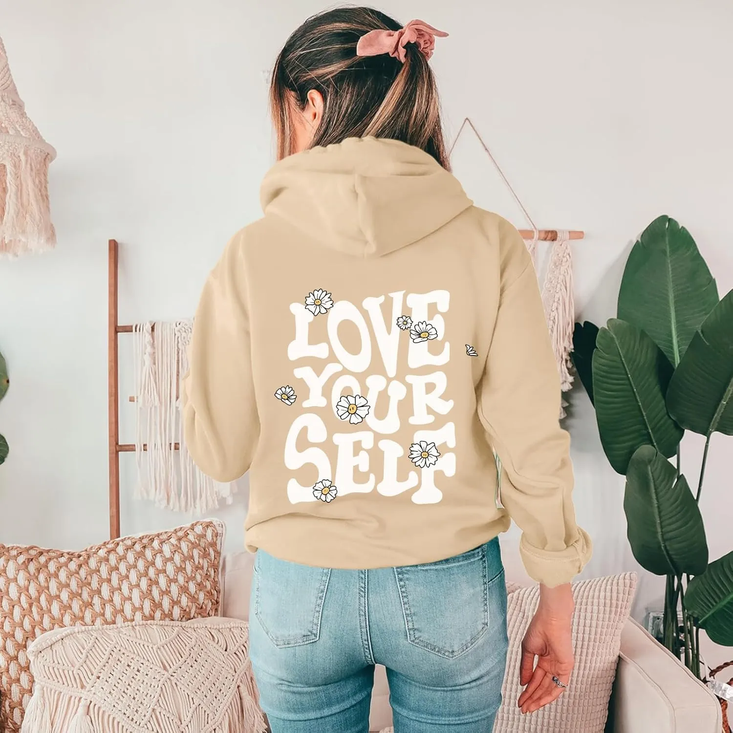 Aesthetic Preppy Hoodies for Teen Girls Cute Graphic Sweatshirts Inspirational Letter Slogan Loose Fit Pullover Tops