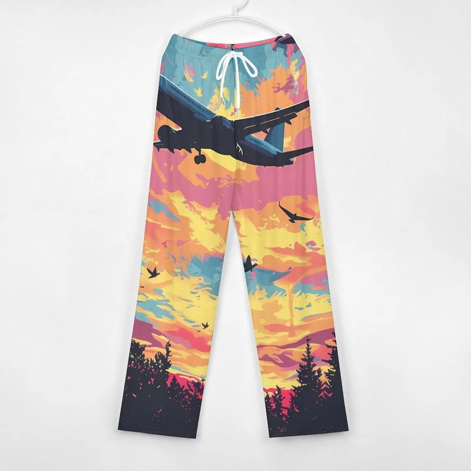 Airplane Sunset Pajamas for Adult Bottoms Lounge Pants Sleepwear Loungewear with Elastic Waistband Unisex