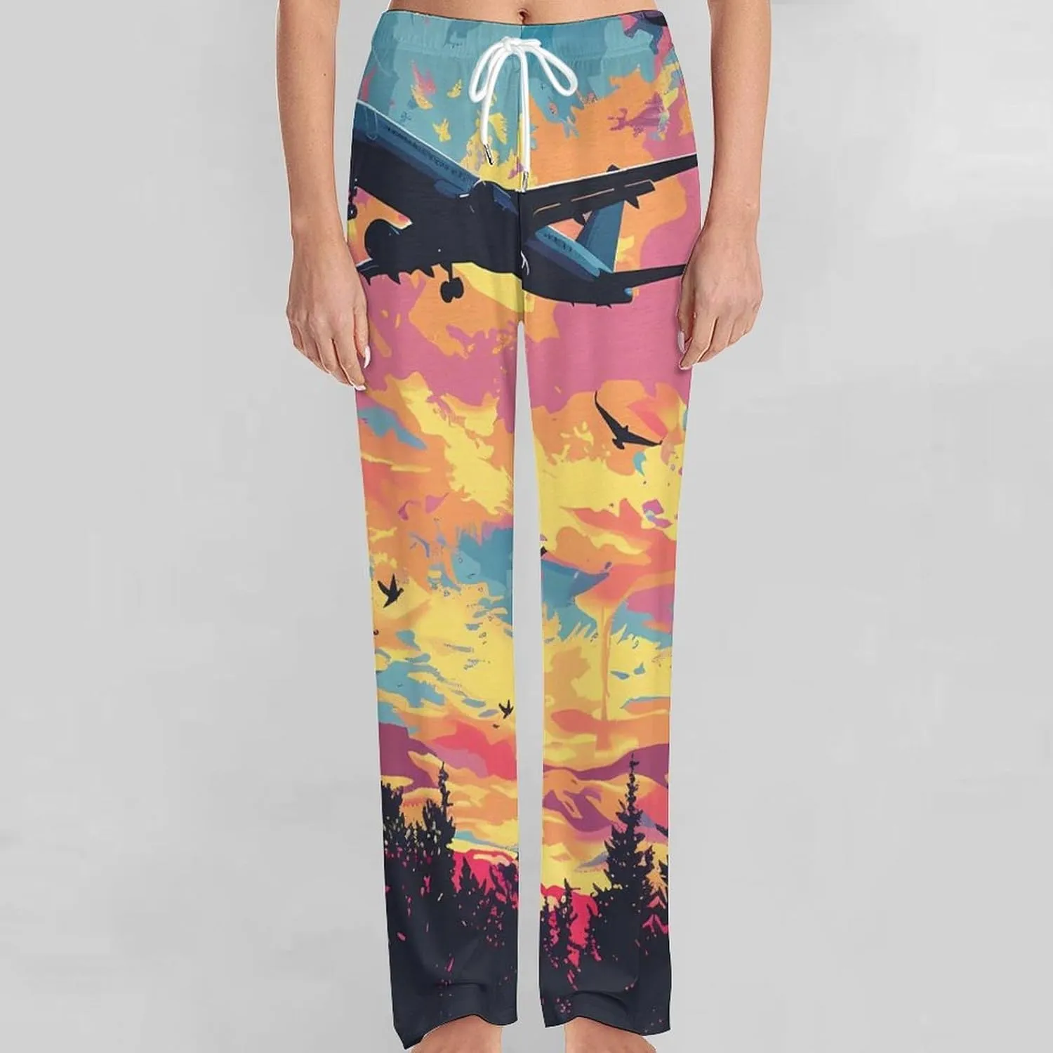 Airplane Sunset Pajamas for Adult Bottoms Lounge Pants Sleepwear Loungewear with Elastic Waistband Unisex