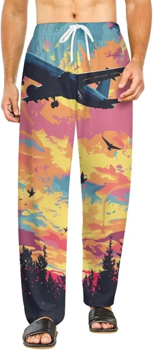 Airplane Sunset Pajamas for Adult Bottoms Lounge Pants Sleepwear Loungewear with Elastic Waistband Unisex