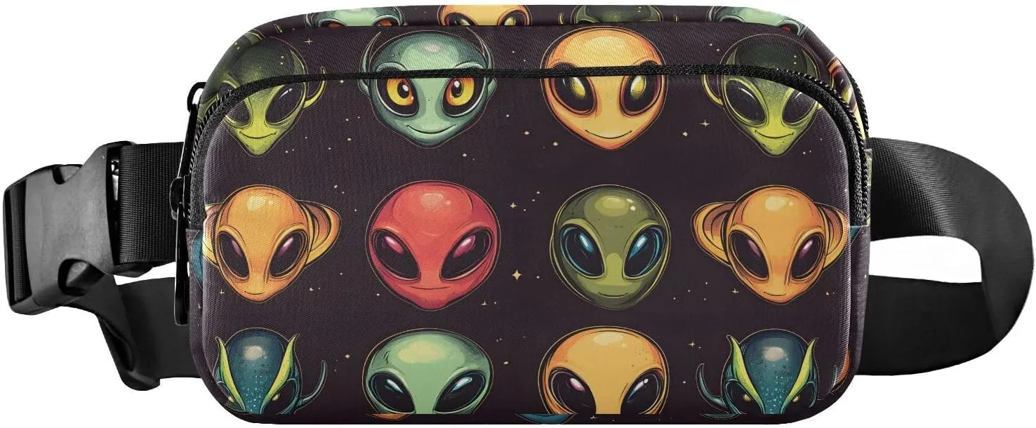 Alien Faces Fanny Pack Water Resistant, Women Men Waist Pack Sling Bag Purse for Travel Hiking