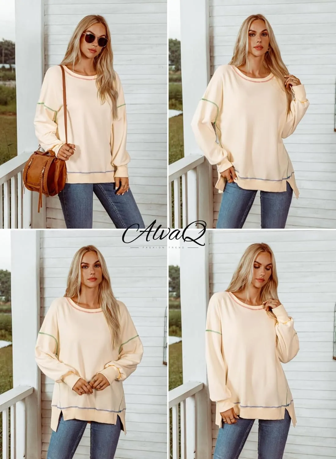 AlvaQ Women Oversized Sweatshirts 2024 Casual Crewneck Long Sleeve Pullover Tunic Tops Fall Clothes