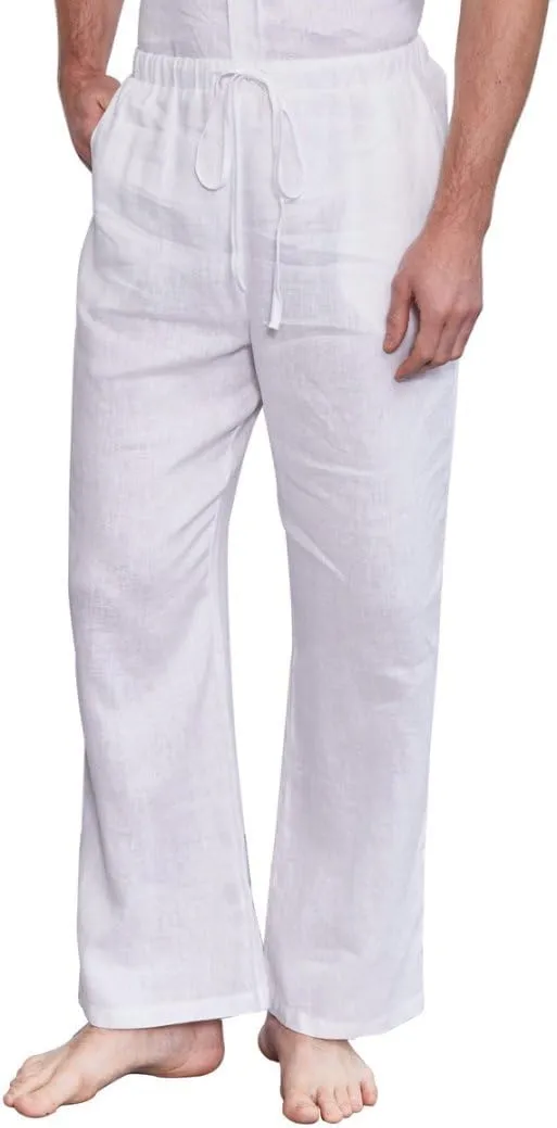 Amazhiyu Men's 100% Linen Summer Casual Elastic Drawstring Loose Pants Pockets