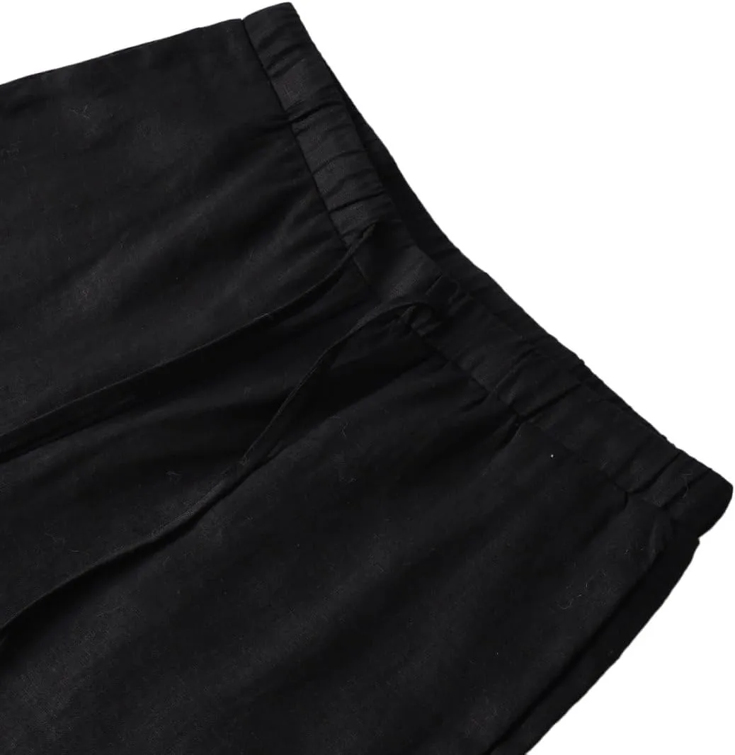 Amazhiyu Men's 100% Linen Summer Casual Elastic Drawstring Loose Pants Pockets