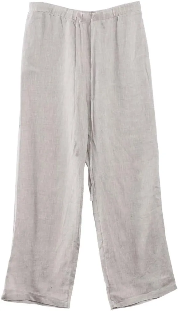 Amazhiyu Men's 100% Linen Summer Casual Elastic Drawstring Loose Pants Pockets