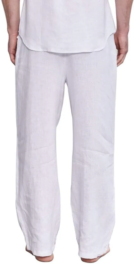 Amazhiyu Men's 100% Linen Summer Casual Elastic Drawstring Loose Pants Pockets