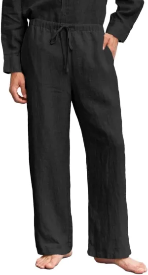 Amazhiyu Men's 100% Linen Summer Casual Elastic Drawstring Loose Pants Pockets