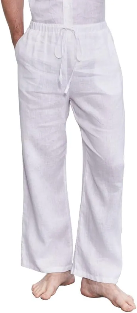 Amazhiyu Men's 100% Linen Summer Casual Elastic Drawstring Loose Pants Pockets