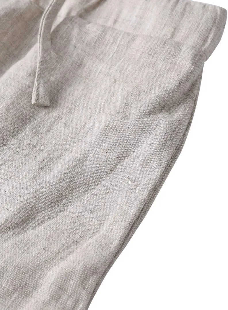 Amazhiyu Men's 100% Linen Summer Casual Elastic Drawstring Loose Pants Pockets