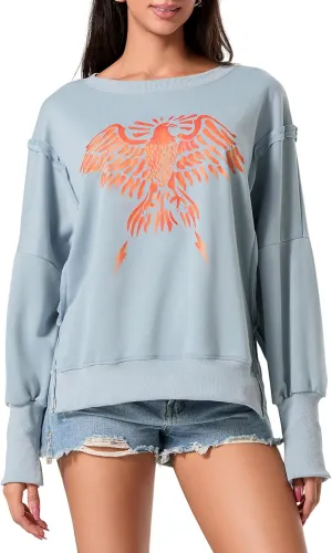 Amiblvowa Graphic Oversized Sweatshirt for Women Y2k Long Sleeve Crewneck Drop Shoulder Loose Sweater Vintage Streetwear