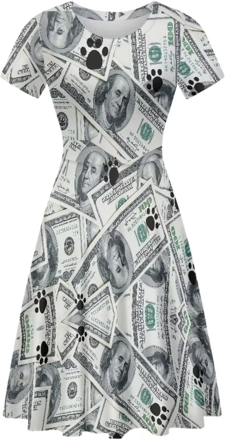 AmzPrint Women's Black and White Cow Print Dress Funny Milk Cow Themed Party Costume Mini Swing Tunic Sunflower Floral Dress