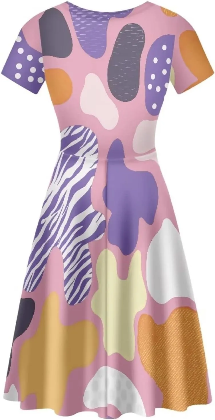 AmzPrint Women's Black and White Cow Print Dress Funny Milk Cow Themed Party Costume Mini Swing Tunic Sunflower Floral Dress