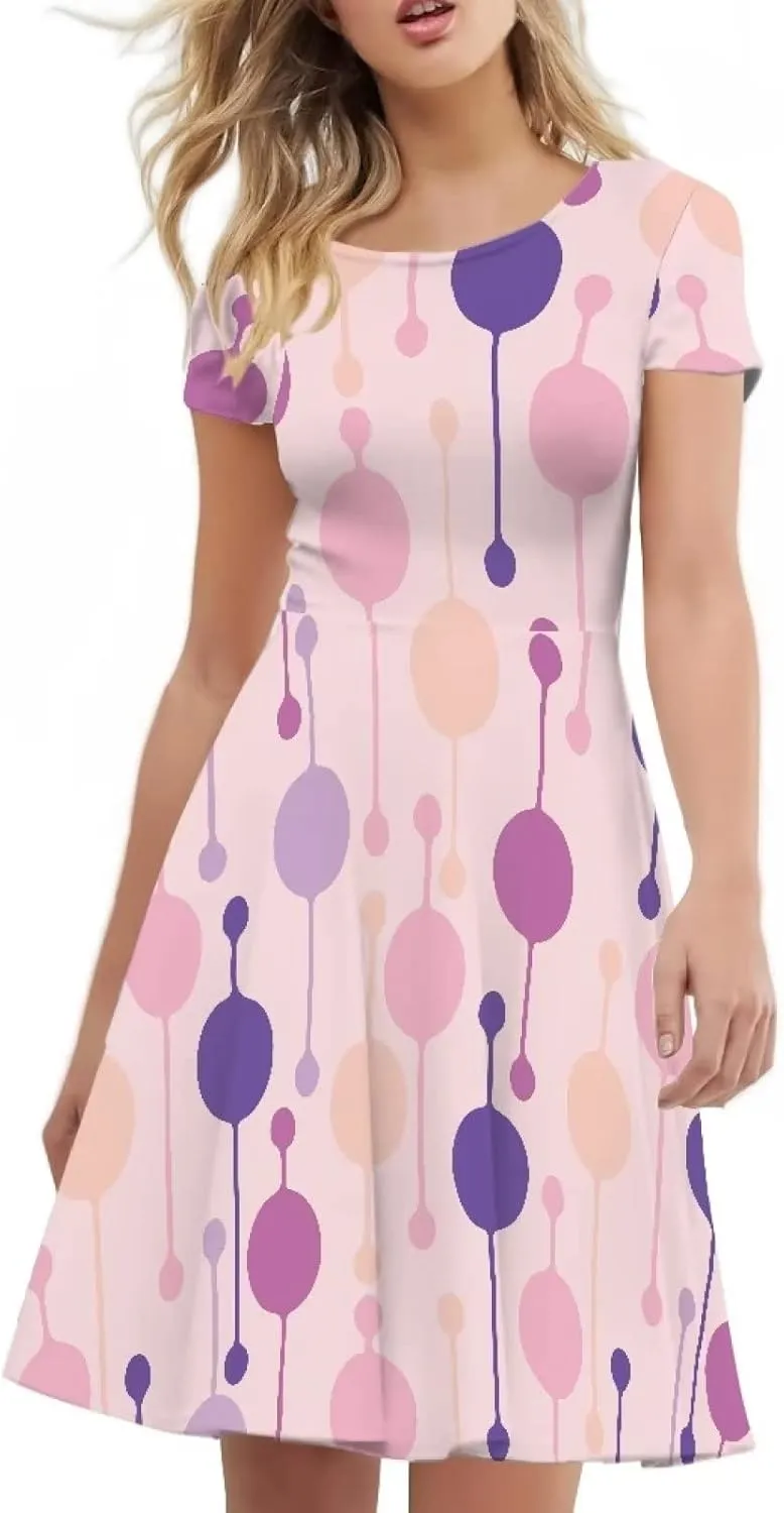 AmzPrint Women's Black and White Cow Print Dress Funny Milk Cow Themed Party Costume Mini Swing Tunic Sunflower Floral Dress