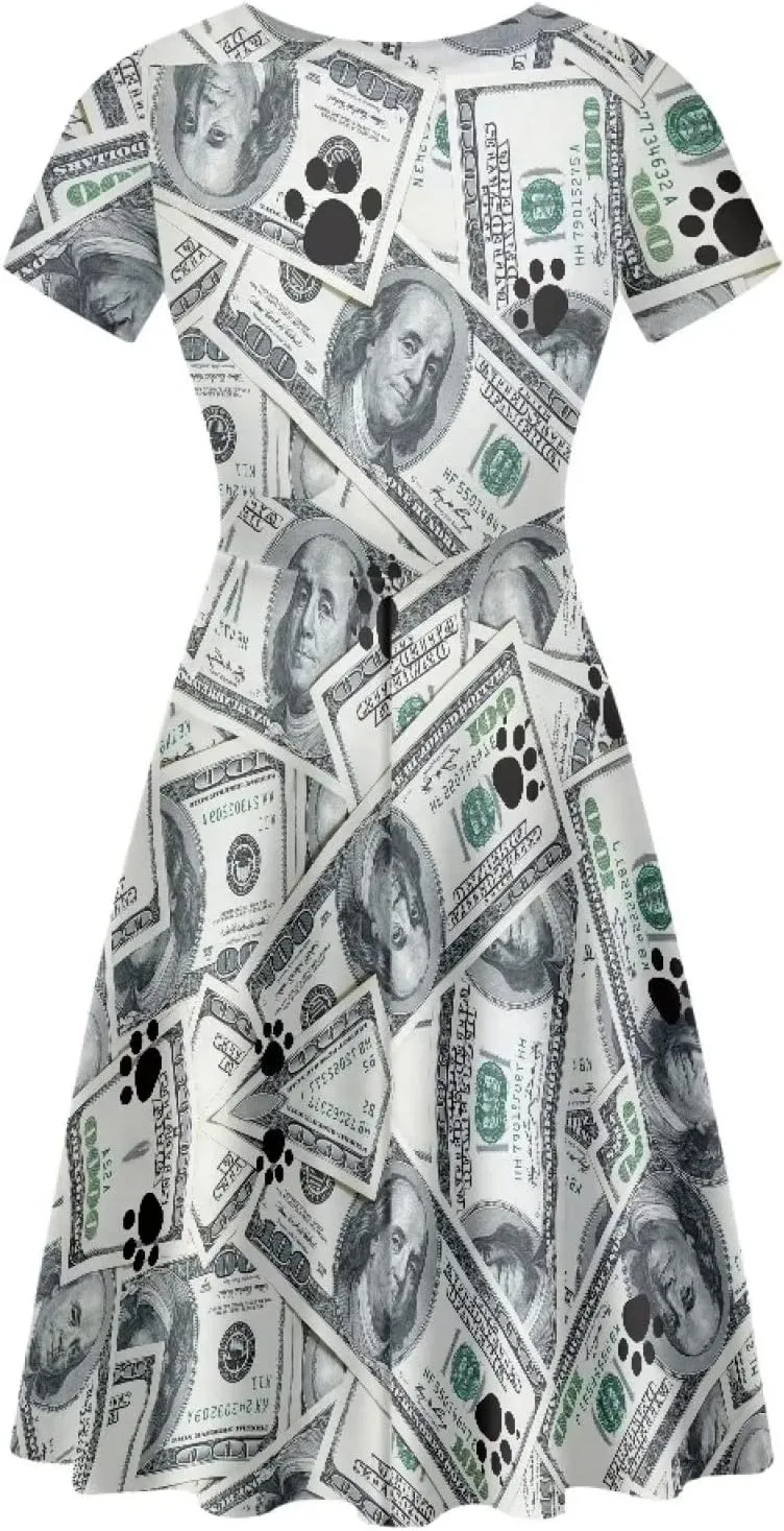 AmzPrint Women's Black and White Cow Print Dress Funny Milk Cow Themed Party Costume Mini Swing Tunic Sunflower Floral Dress