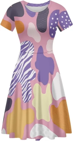 AmzPrint Women's Black and White Cow Print Dress Funny Milk Cow Themed Party Costume Mini Swing Tunic Sunflower Floral Dress