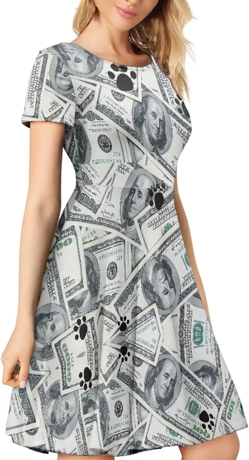 AmzPrint Women's Black and White Cow Print Dress Funny Milk Cow Themed Party Costume Mini Swing Tunic Sunflower Floral Dress