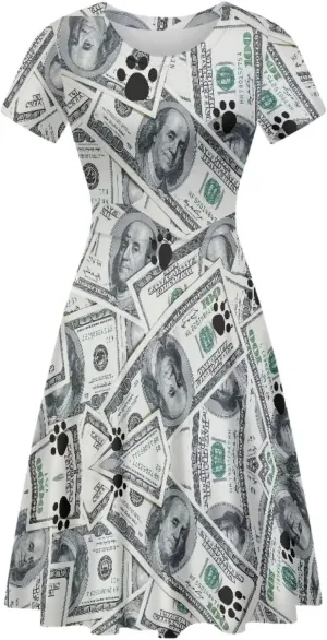 AmzPrint Women's Black and White Cow Print Dress Funny Milk Cow Themed Party Costume Mini Swing Tunic Sunflower Floral Dress