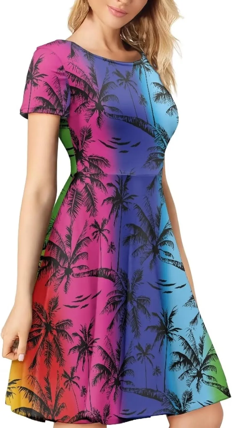 AmzPrint Women's Black and White Cow Print Dress Funny Milk Cow Themed Party Costume Mini Swing Tunic Sunflower Floral Dress