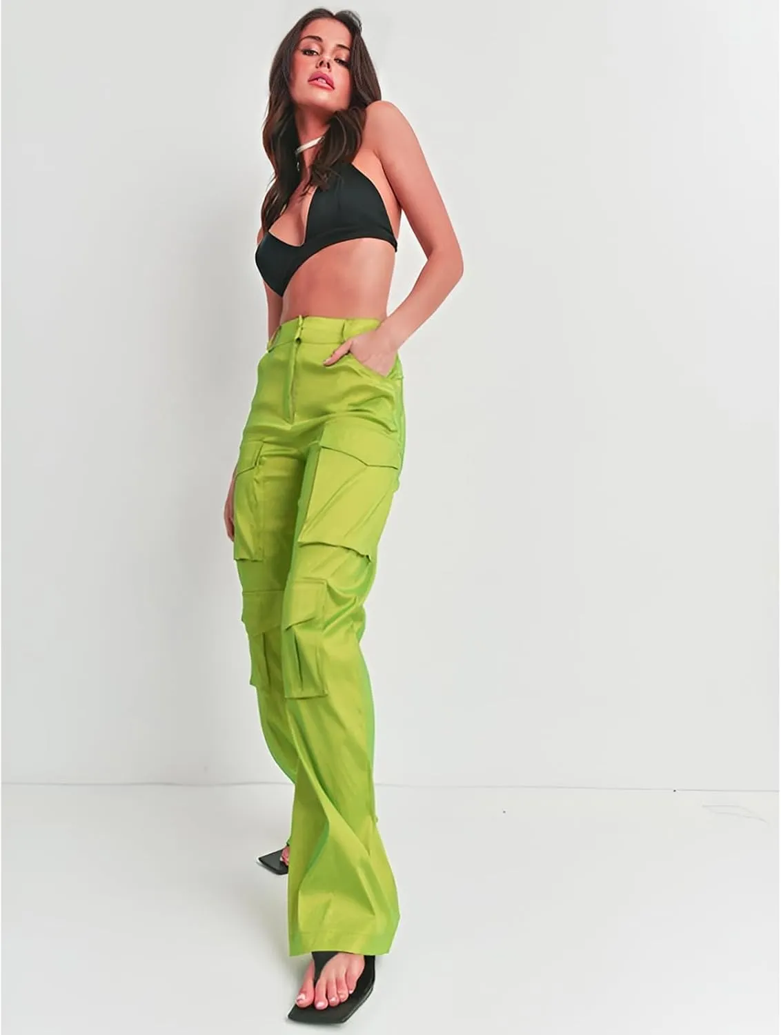 Angsuttc Cargo Pants Women High Waist Y2k Trendy Straight Leg Pants with Pockets