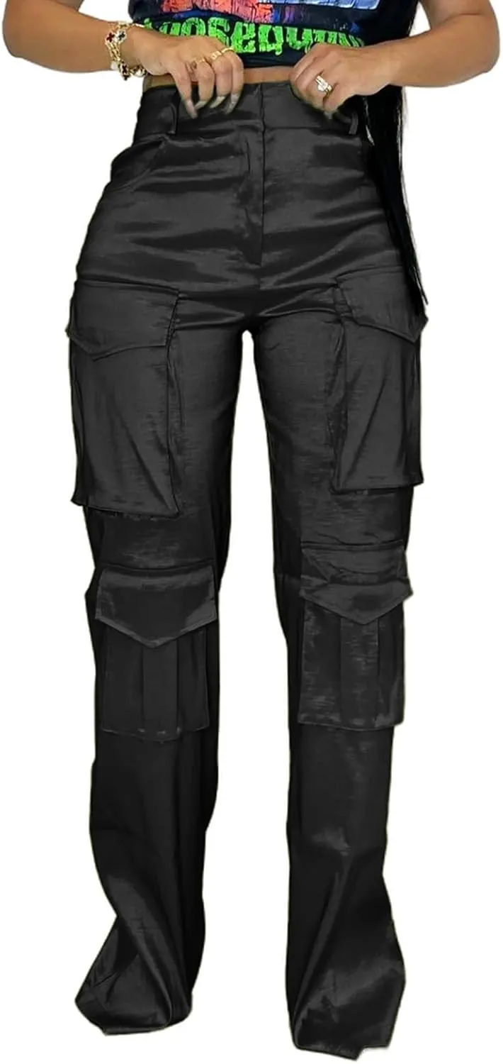Angsuttc Cargo Pants Women High Waist Y2k Trendy Straight Leg Pants with Pockets