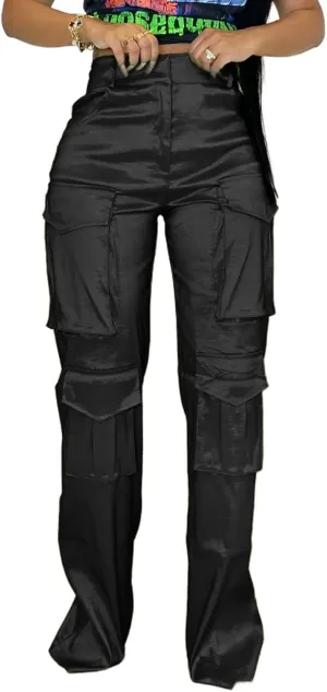 Angsuttc Cargo Pants Women High Waist Y2k Trendy Straight Leg Pants with Pockets